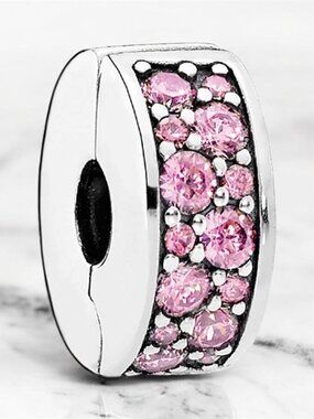 NEW Authentic Pandora Pave Clip Charm PINK Stone Clip 796361NCB